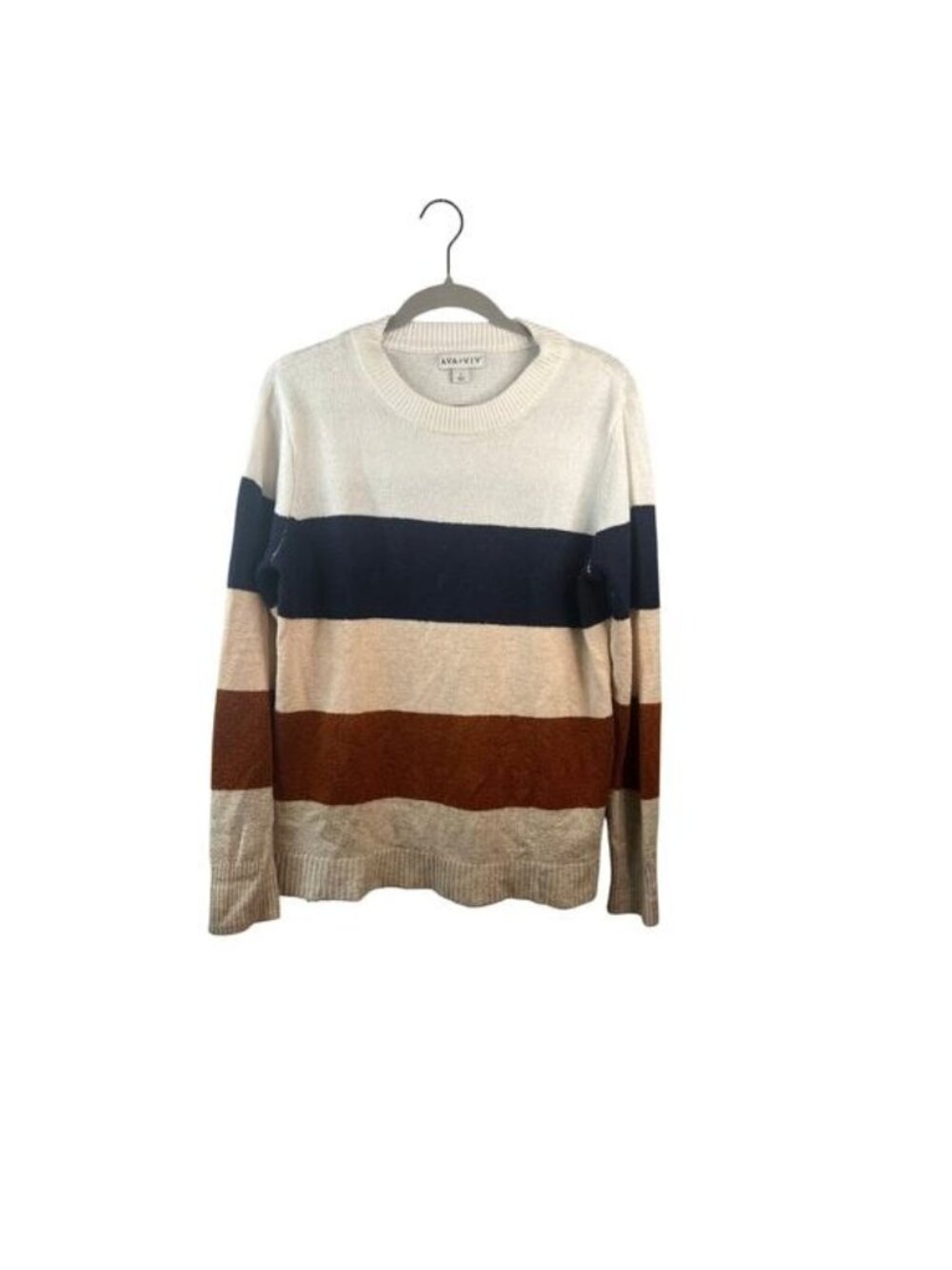 Ava & Viv Womens Striped Colorblock Sweater Size X Viscose/Acrylic/Polyester Ble